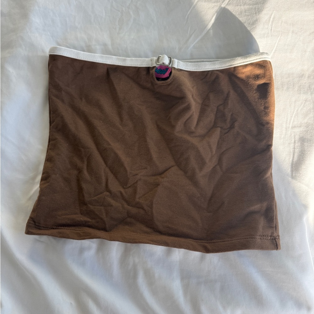 Edikted Brown Mini Skirt with White Trim